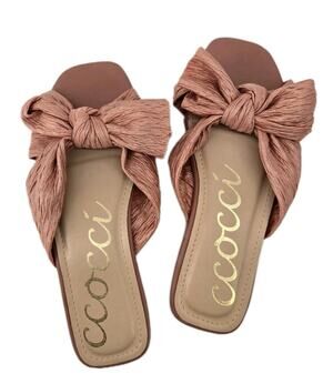 Feminine Bow Pink Crinkle Slip On Reed Sandals Ccocci Sz 7.5
